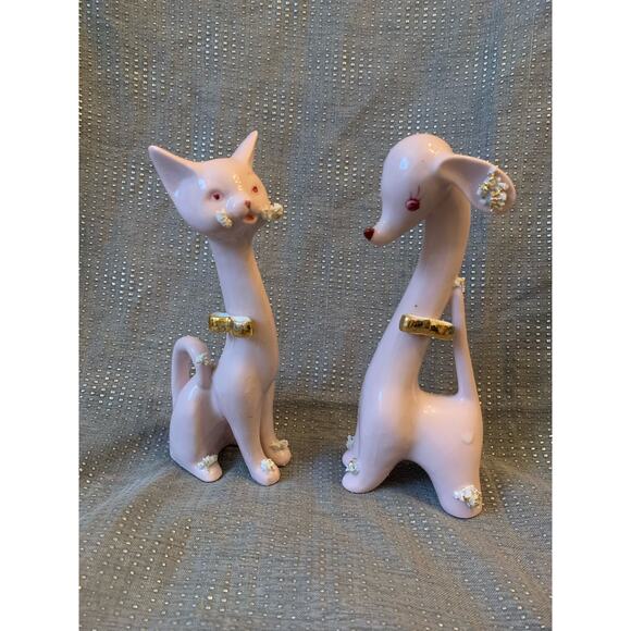 VINTAGE Thames Spaghetti Pink Cat & Dog Gold Trim Hand Painted Japan MCM - Picture 1 of 12
